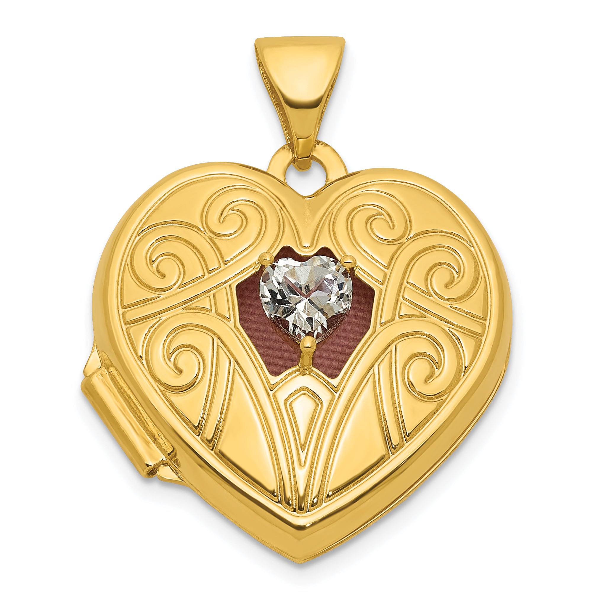 14k Polished White Topaz April Birthstone 18mm Heart Locket Main image