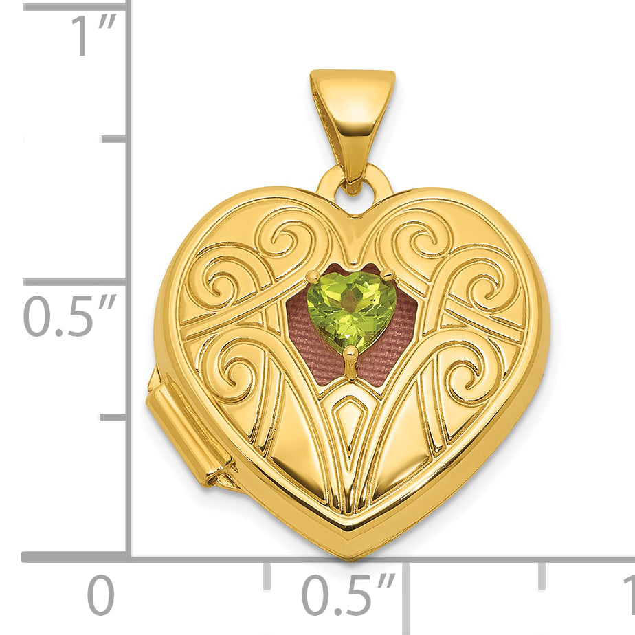 14k Polished Peridot August Birthstone 18mm Heart Locket