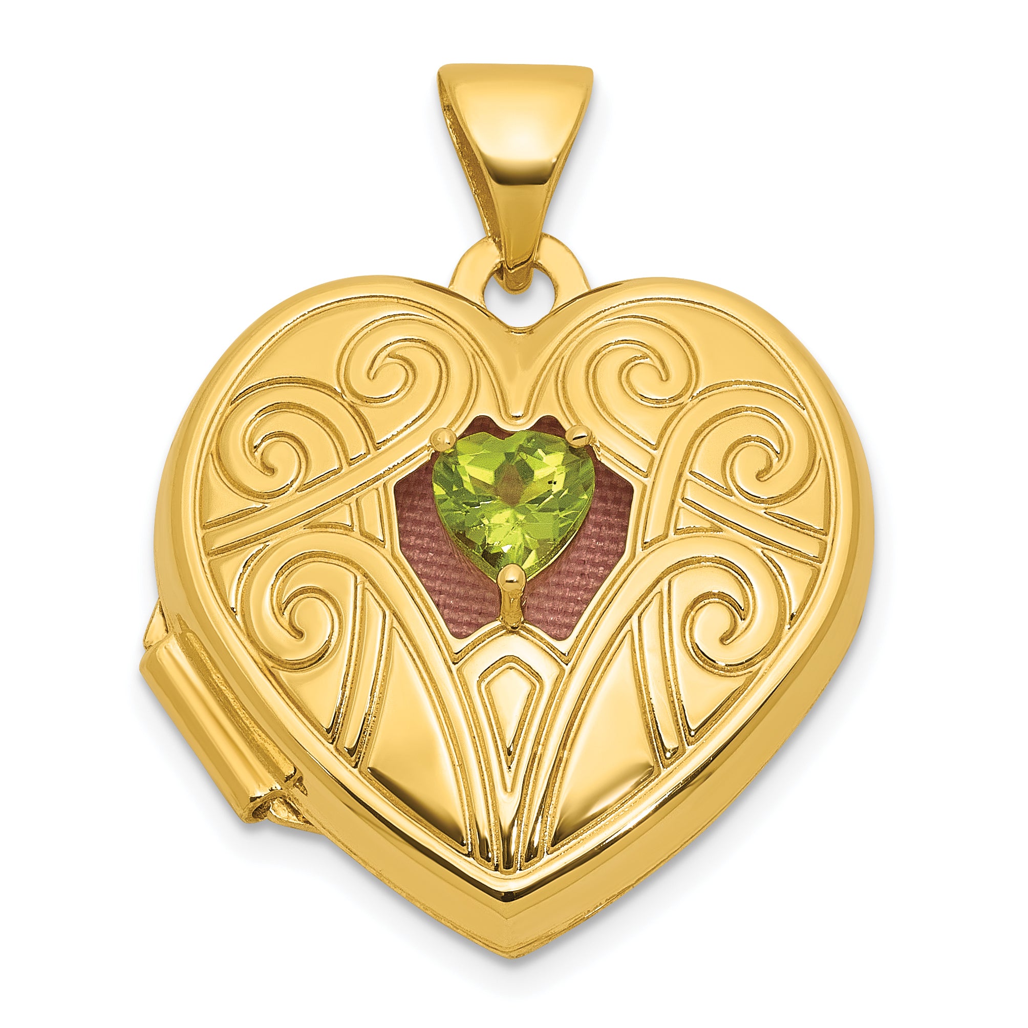 14k Polished Peridot August Birthstone 18mm Heart Locket Main image