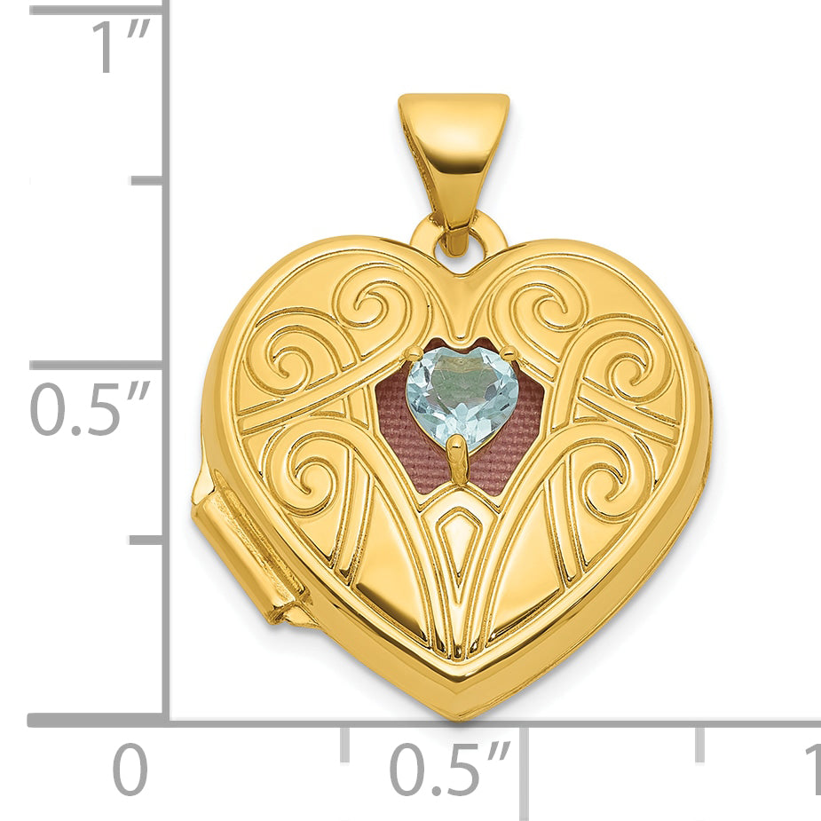 14k Polished Blue Topaz December Birthstone 18mm Heart Locket
