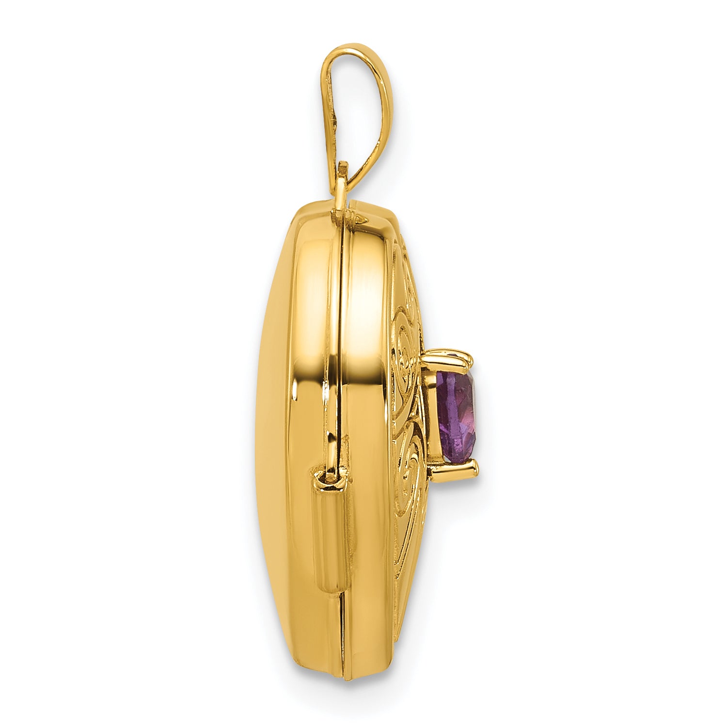 14k Polished Amethyst February Birthstone 18mm Heart Locket Secondary image