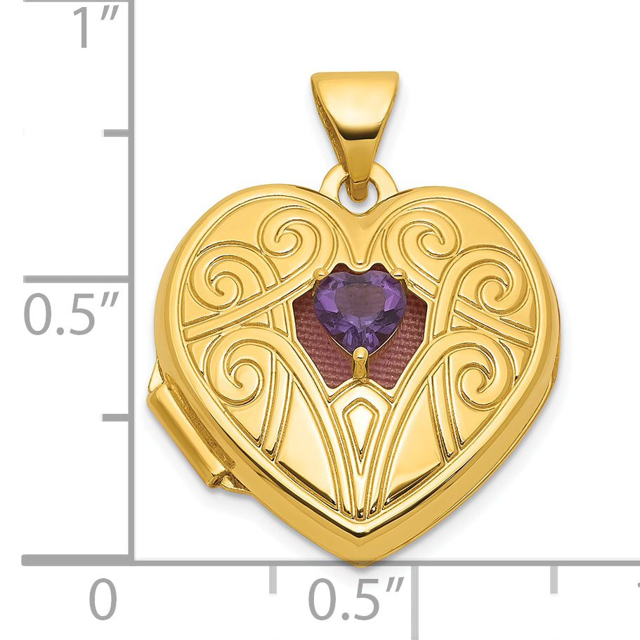 14k Polished Amethyst February Birthstone 18mm Heart Locket