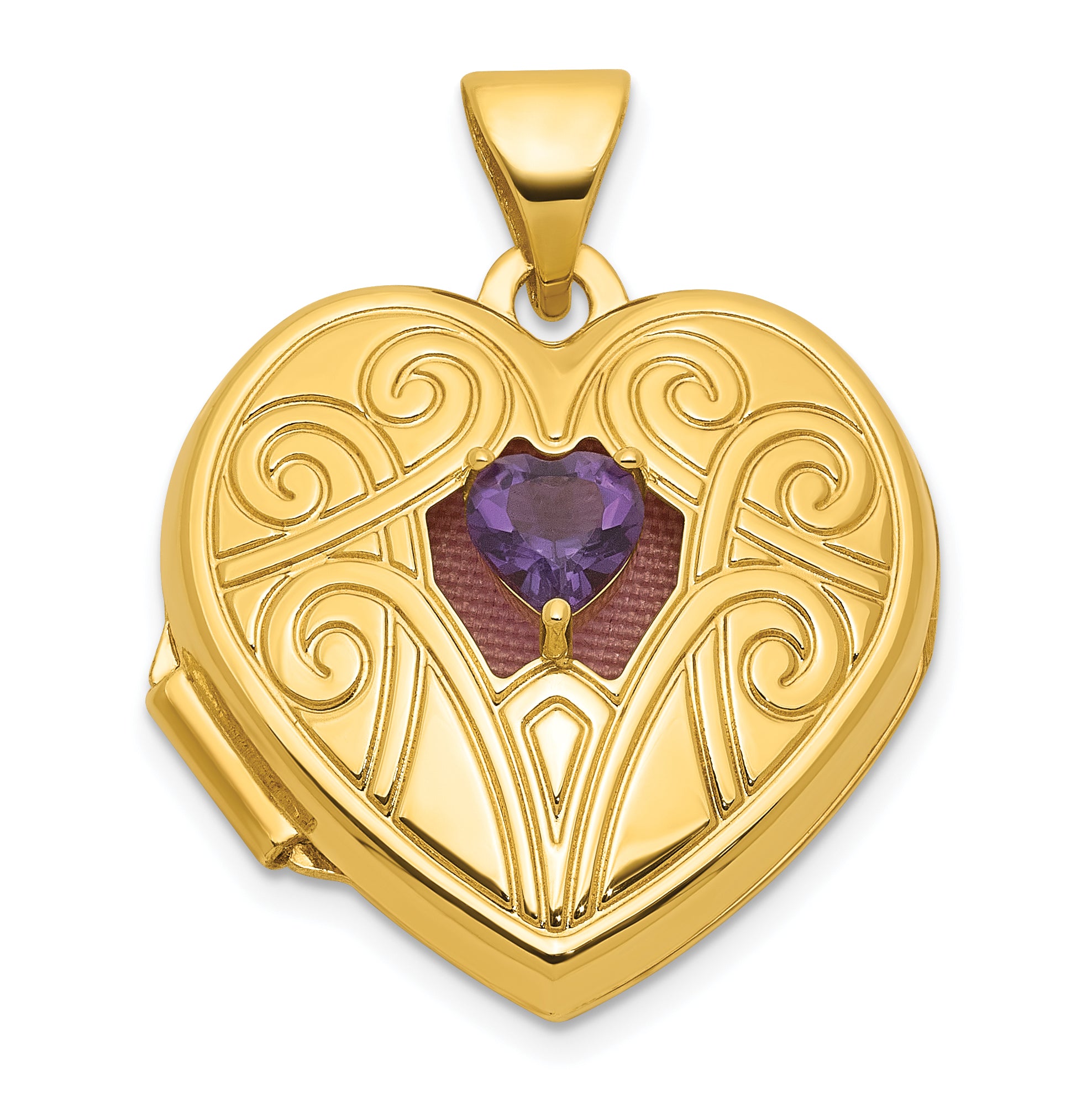 14k Polished Amethyst February Birthstone 18mm Heart Locket Main image
