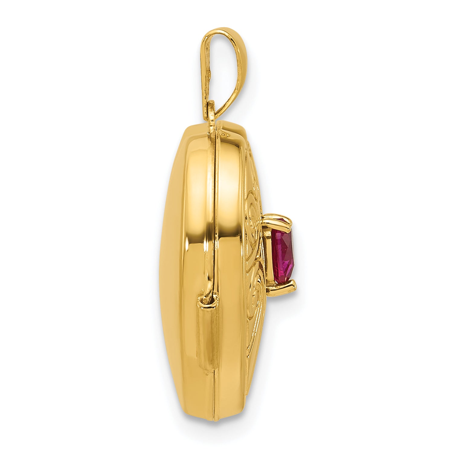 14k Polished Lab Created Ruby July Birthstone 18mm Heart Locket