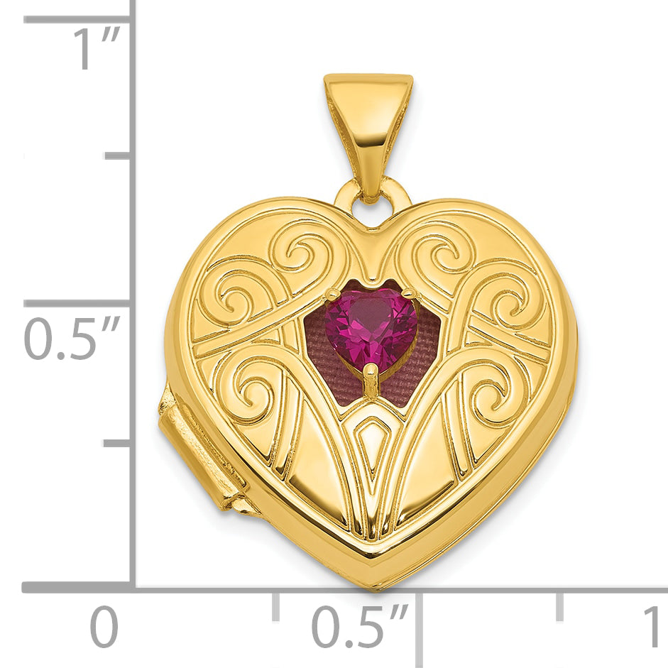 14k Polished Lab Created Ruby July Birthstone 18mm Heart Locket