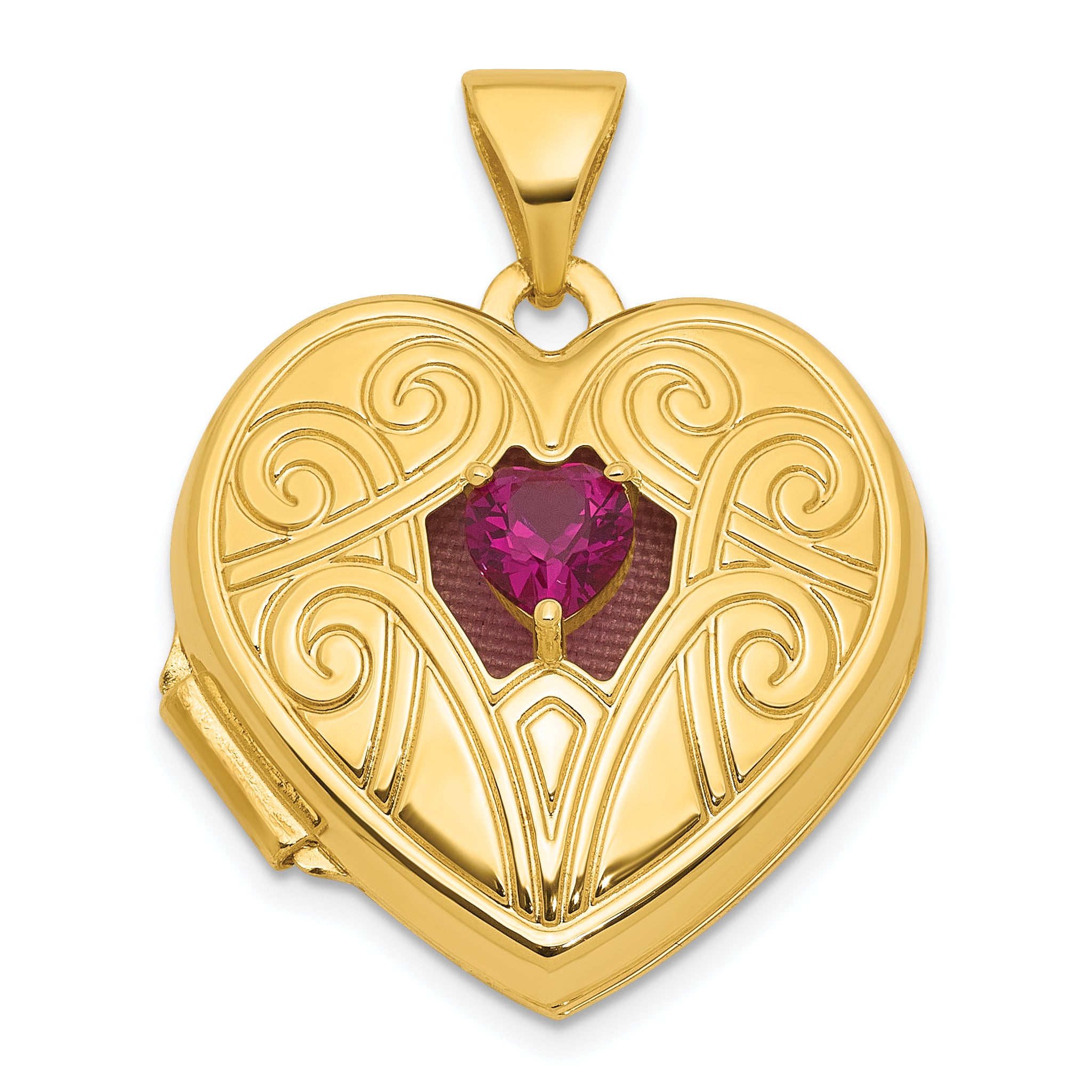 14k Polished Lab Created Ruby July Birthstone 18mm Heart Locket Main image