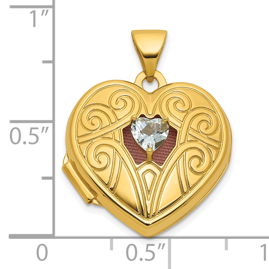 14k Polished Aquamarine March Birthstone 18mm Heart Locket