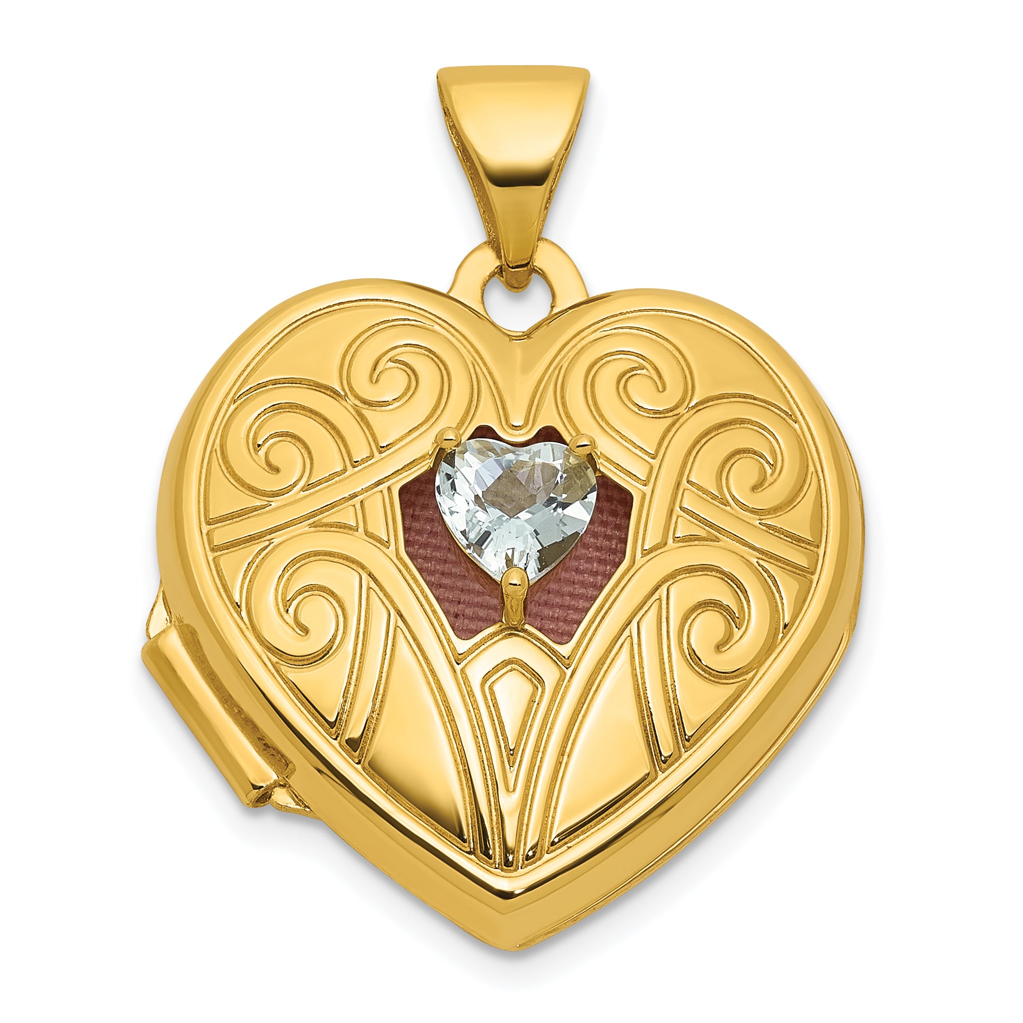14k Polished Aquamarine March Birthstone 18mm Heart Locket