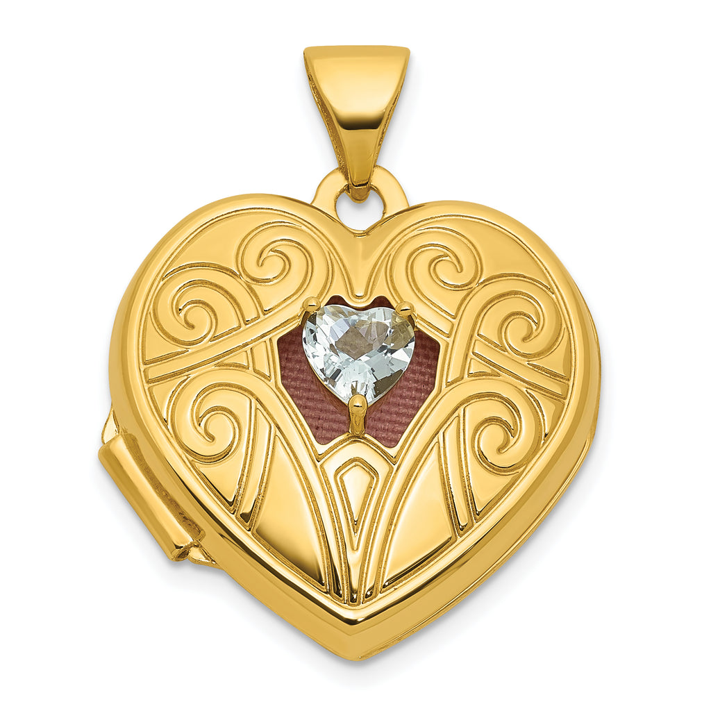 14k Polished Aquamarine March Birthstone 18mm Heart Locket