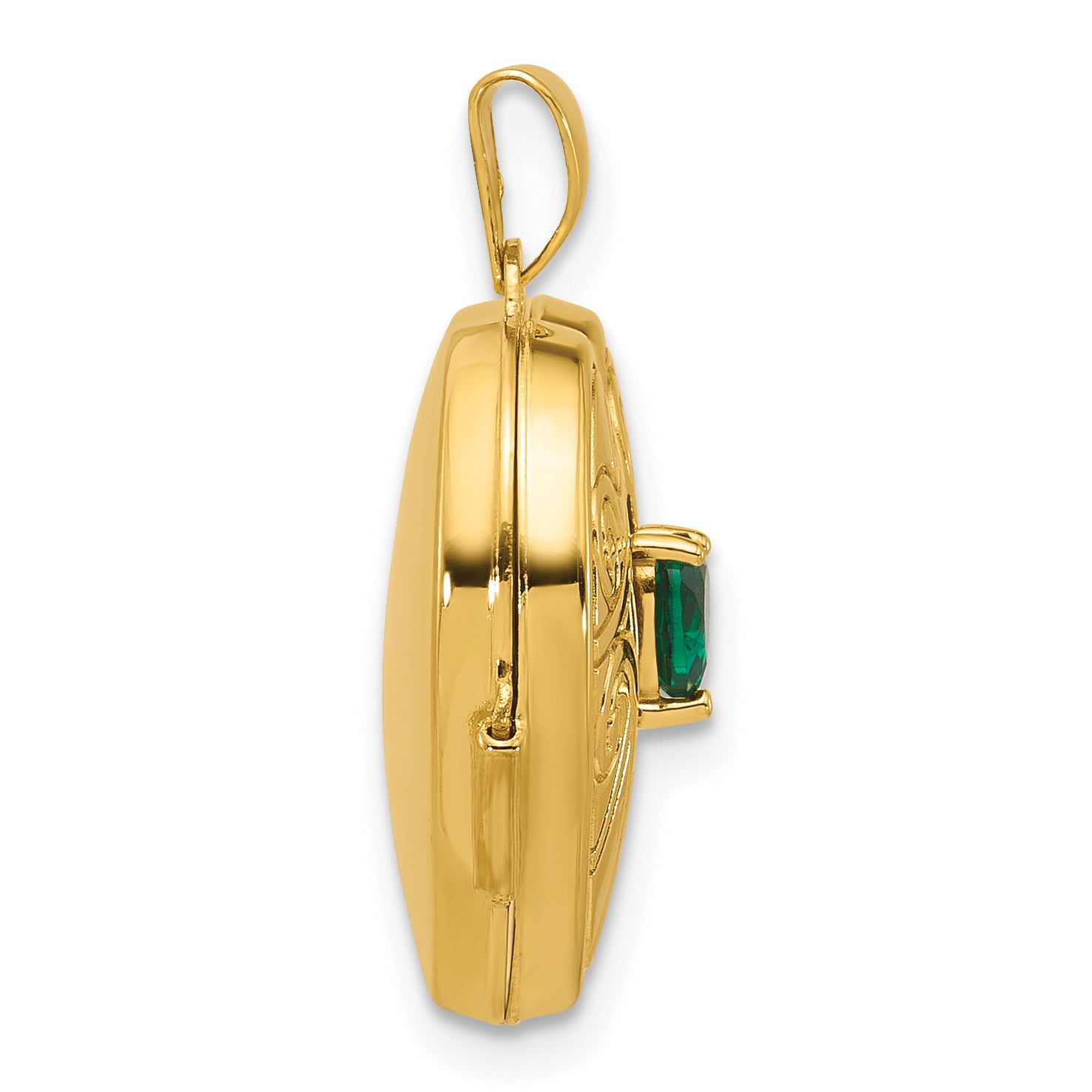 14k Polished Lab Created Emerald May Birthstone 18mm Heart Locket Secondary image