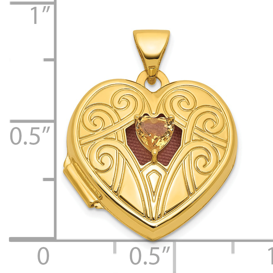 14k Polished Citrine November Birthstone 18mm Heart Locket