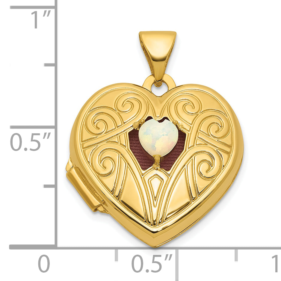 14k Polished Opal October Birthstone 18mm Heart Locket