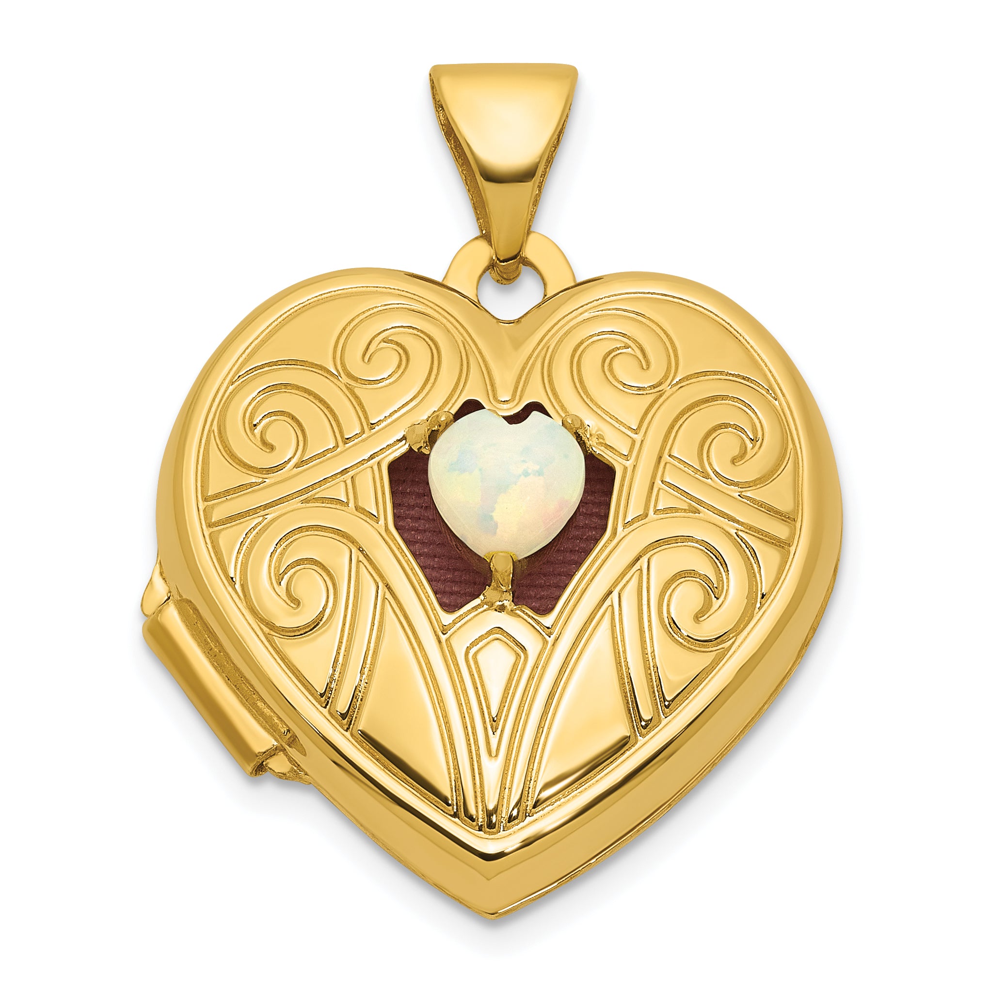 14k Polished Opal October Birthstone 18mm Heart Locket Main image