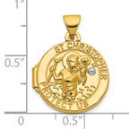 14k and White Rhodium Polished Saint Christopher Protect Us 16mm Round Locket