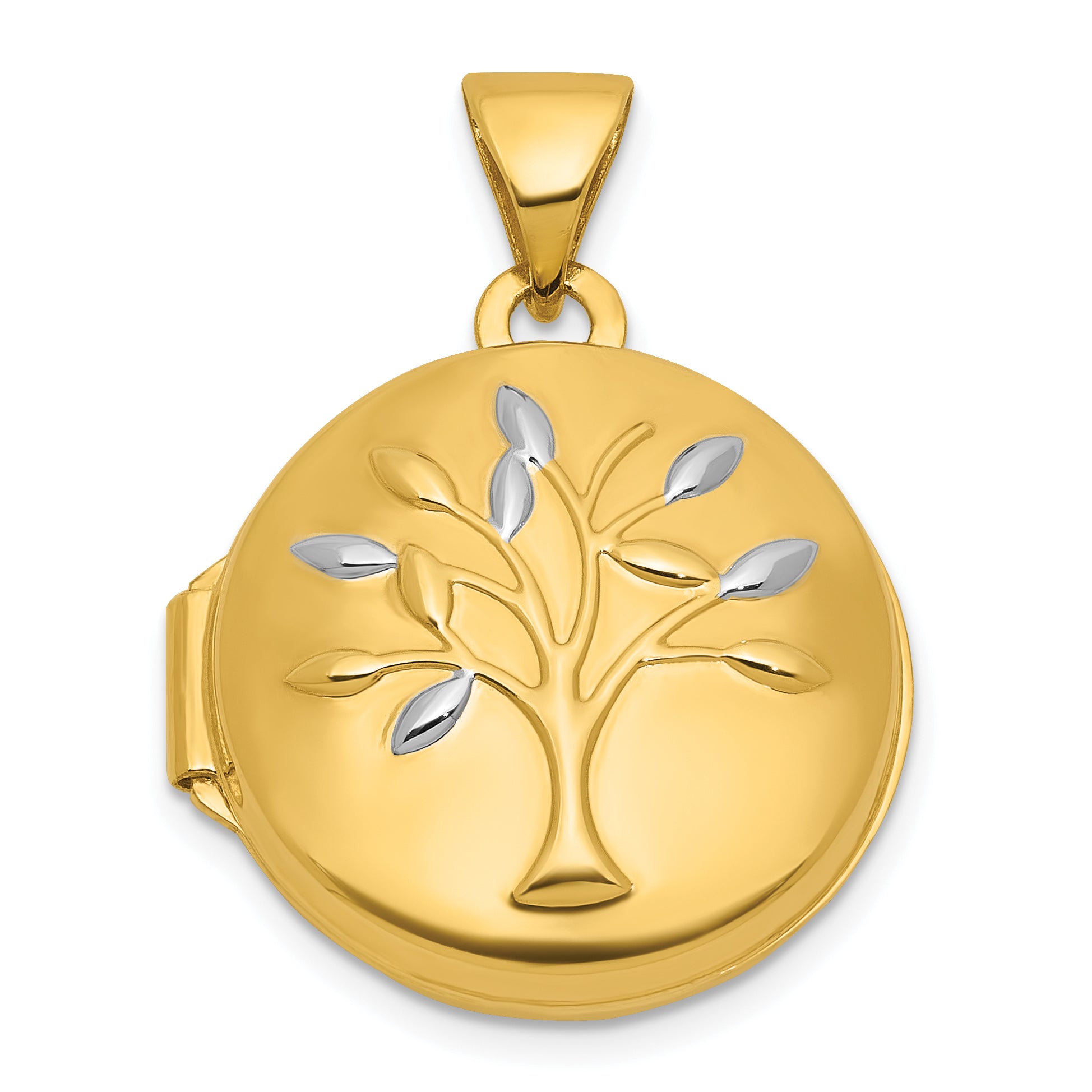 14k and White Rhodium Polished Tree Of Life 16mm Round Locket Main image