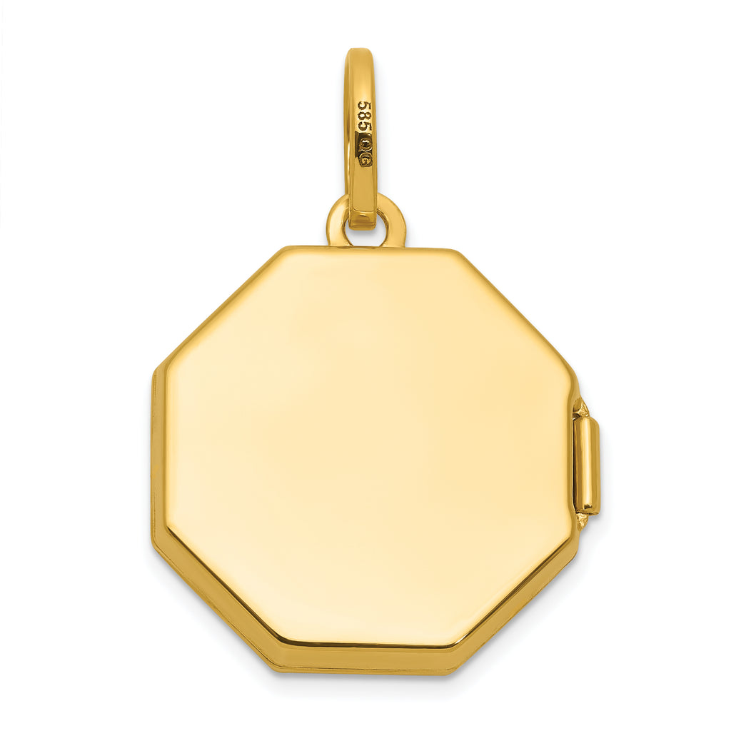 14k Half Point Diamond Polished With Star 18mm Octagon Shaped Locket