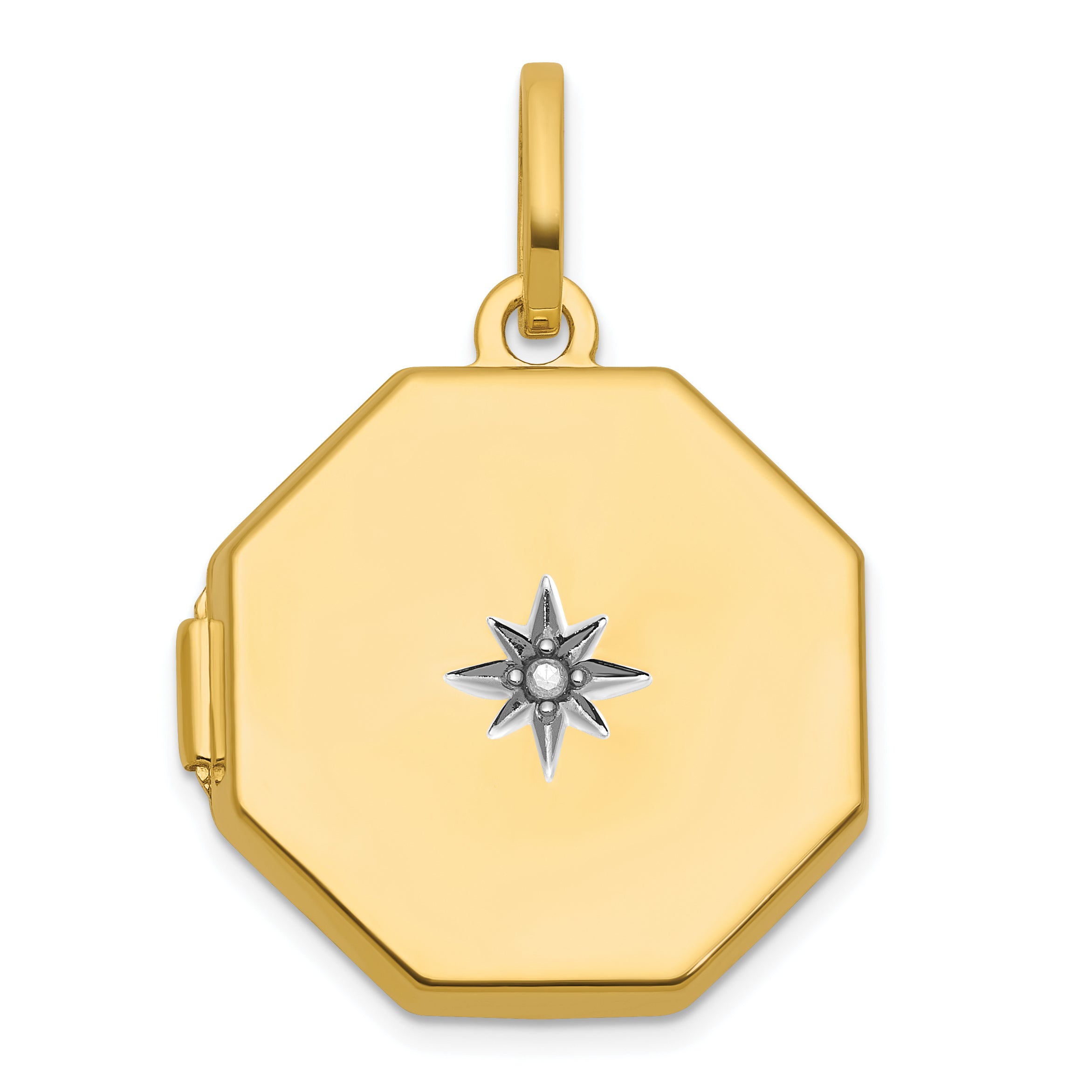 14k Half Point Diamond Polished With Star 18mm Octagon Shaped Locket Main image