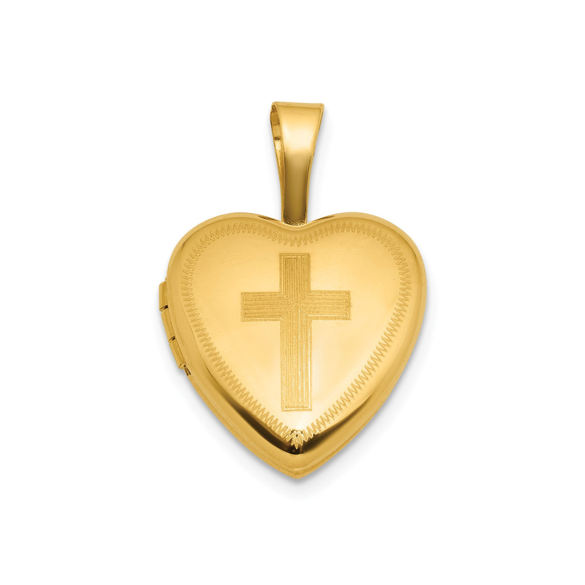 Cross Heart Locket in 14K Yellow Gold, Textured - Sophia Jewelers Main image