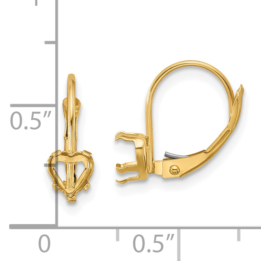 14k 5mm Heart Leverback Earring Mounting (No Stone Included)