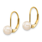 14K Gold 6-7mm White Freshwater Cultured Pearl Leverback Earrings