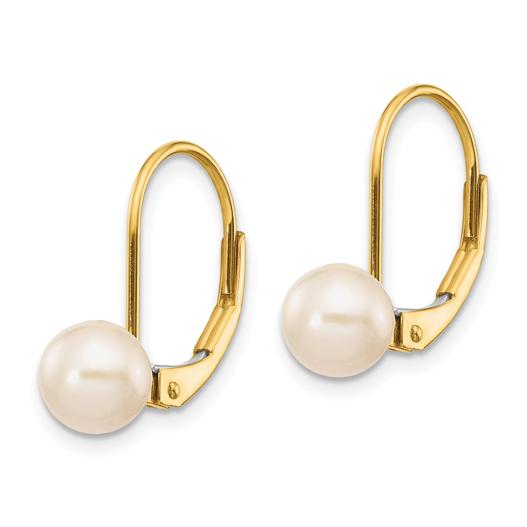 14K Gold 6-7mm White Freshwater Cultured Pearl Leverback Earrings