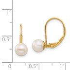 14K Gold 6-7mm White Freshwater Cultured Pearl Leverback Earrings