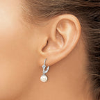 14k White Gold 6-7mm White Round Freshwater Cultured Pearl Dangle Leverback Earrings