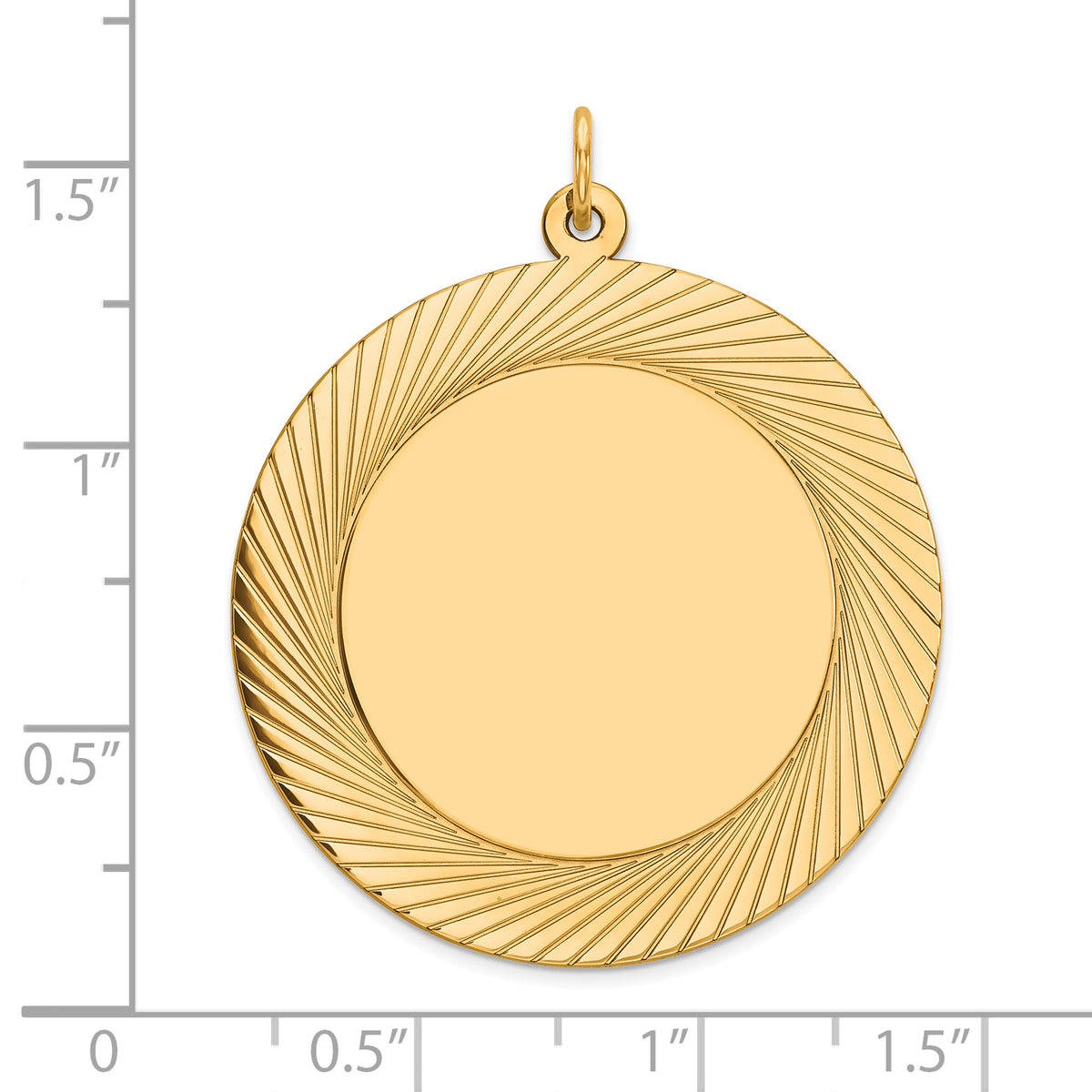 Round Disc Charm in 14K Yellow Gold, 33mm Textured Engravable - Sophia Jewelers