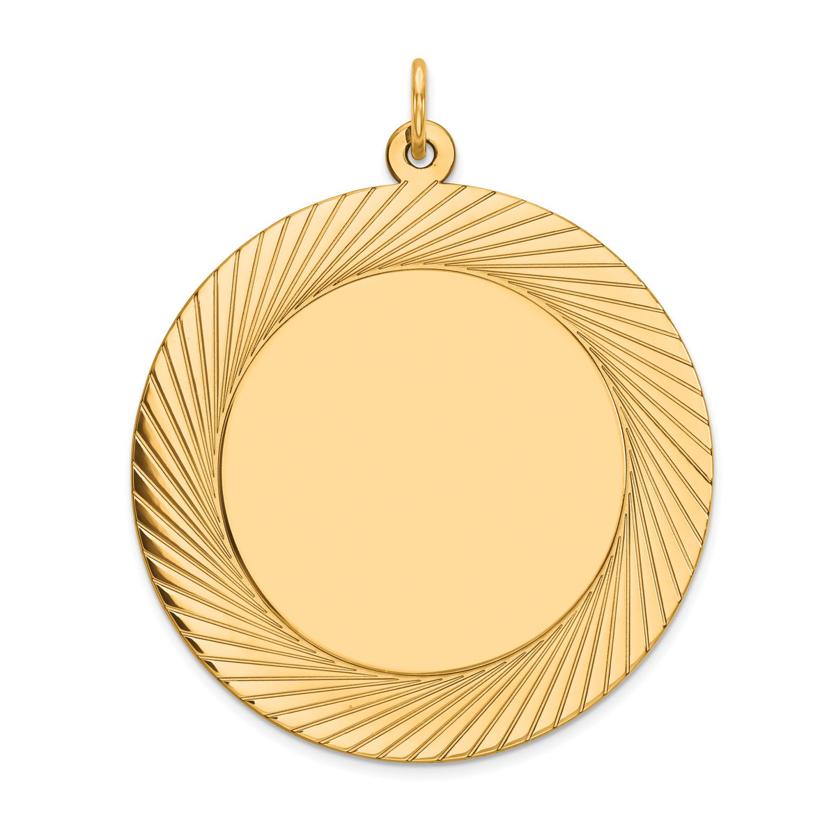 Round Disc Charm in 14K Yellow Gold, 33mm Textured Engravable - Sophia Jewelers