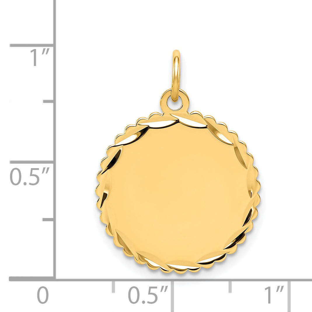 14k Etched Edge .011 Gauge Engravable Round Scalloped 20x18mm Disc Charm