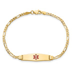 14K Medical Solid Chain/Solid Plate 24x7mm Soft Diamond Shape Centered Red Enamel Figaro Link 8 inch ID Bracelet