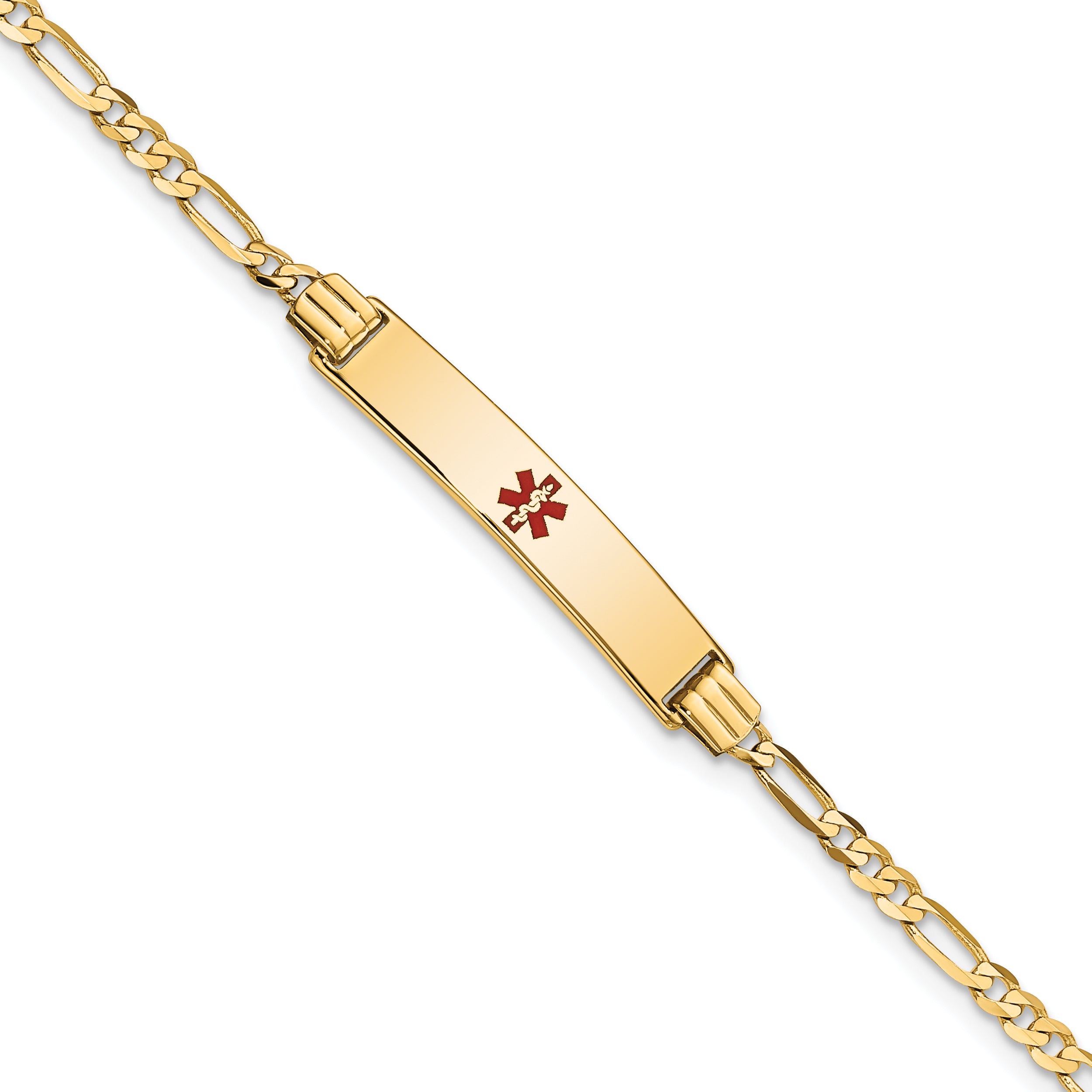 14K Medical Solid Chain/Solid Plate 26x5mm Centered Red Enamel Figaro Link 7 inch ID Bracelet Main image
