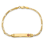 14K Medical Solid Chain/Solid Plate 26x5mm Off-Center Red Enamel Figaro Link 8 inch ID Bracelet