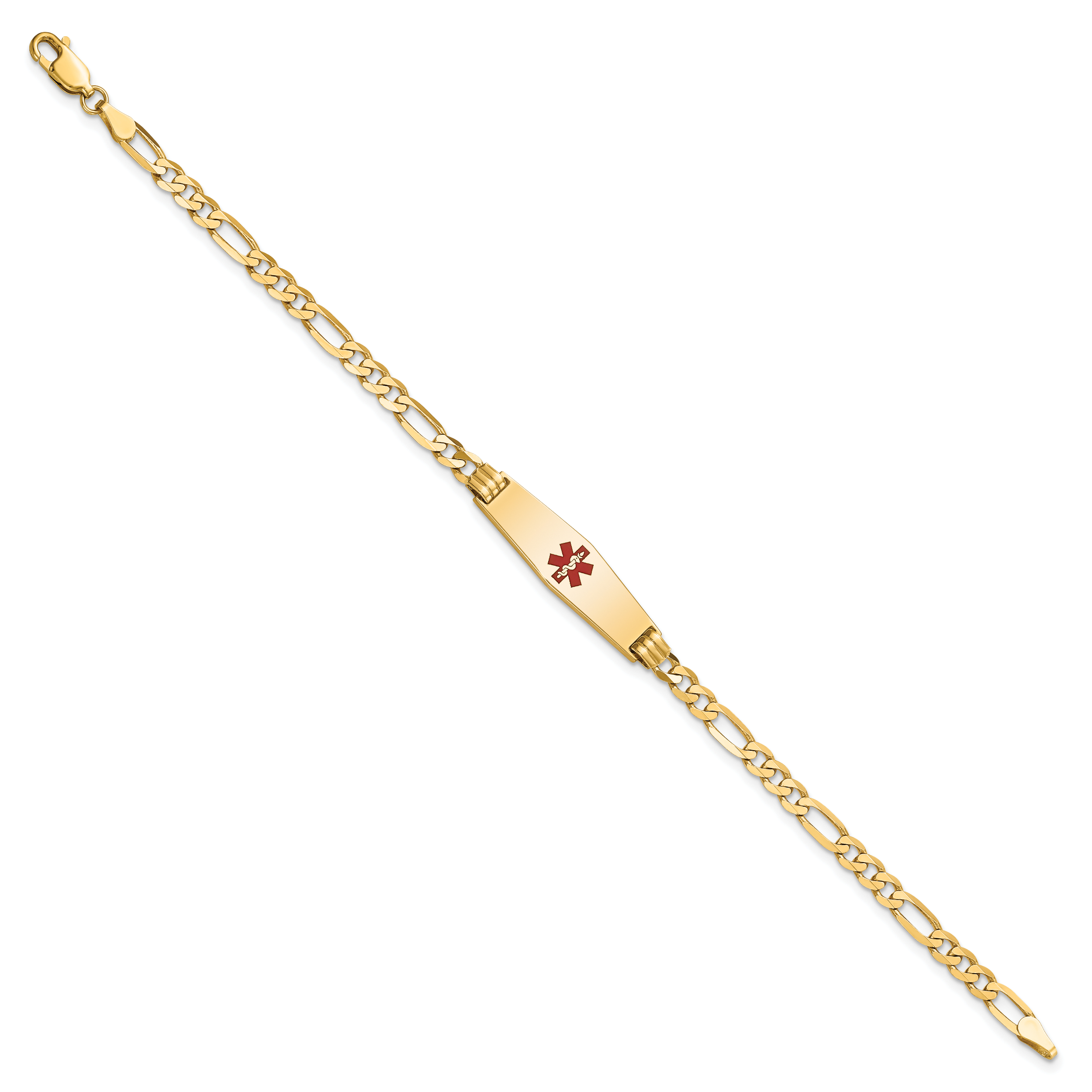 14K Medical Solid Chain/Solid Plate 24x7mm Soft Diamond Shape Centered Red Enamel Figaro Link 7 inch ID Bracelet Secondary image
