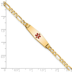 14K Medical Solid Chain/Solid Plate 24x7mm Soft Diamond Shape Centered Red Enamel Figaro Link 7 inch ID Bracelet
