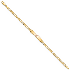 14K Medical Solid Chain/Solid Plate 26x5mm Centered Red Enamel Figaro Link 7 inch ID Bracelet