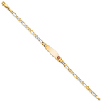 14K Medical Solid Chain/Solid Plate 26x7mm Soft Diamond Shape Off-Center Red Enamel Figaro Link 7 inch ID Bracelet