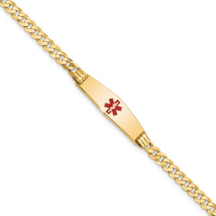 14K Medical Solid Chain/Solid Plate 24x7mm Soft Diamond Shape Centered Red Enamel Curb Link 7 inch ID Bracelet