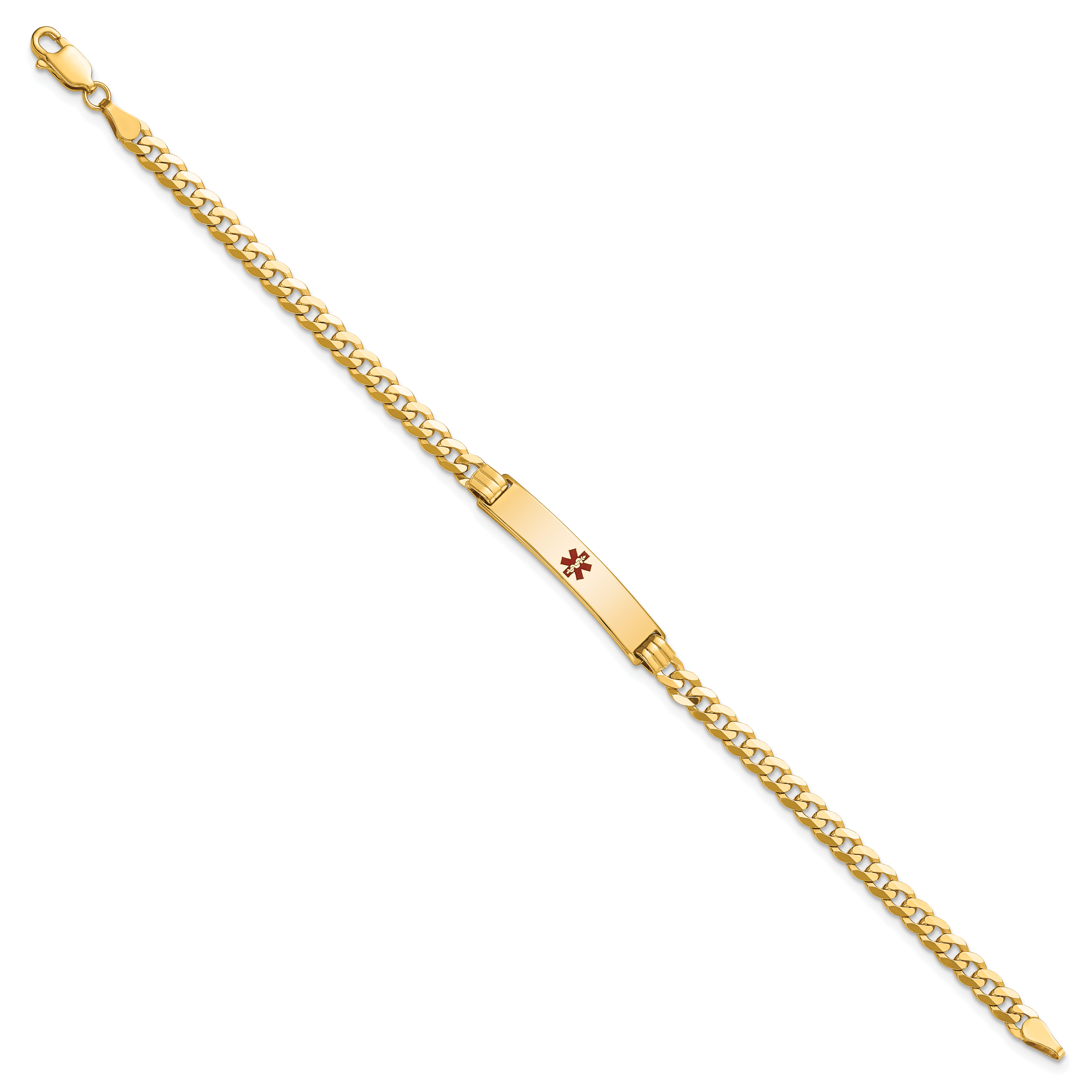 14K Medical Solid Chain/Solid Plate 26x5mm Centered Red Enamel Curb Link 8 inch ID Bracelet Secondary image