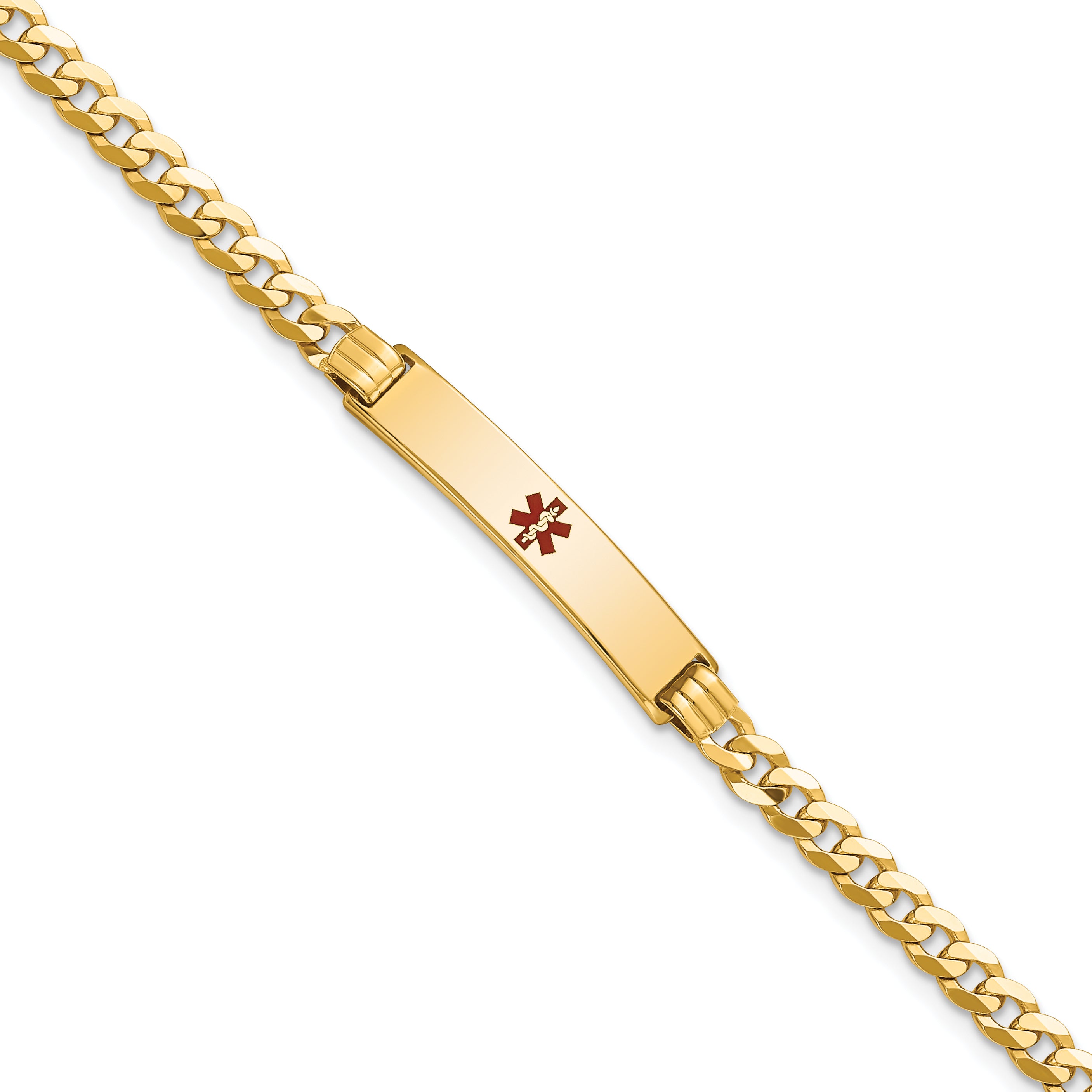 14K Medical Solid Chain/Solid Plate 26x5mm Centered Red Enamel Curb Link 8 inch ID Bracelet Main image