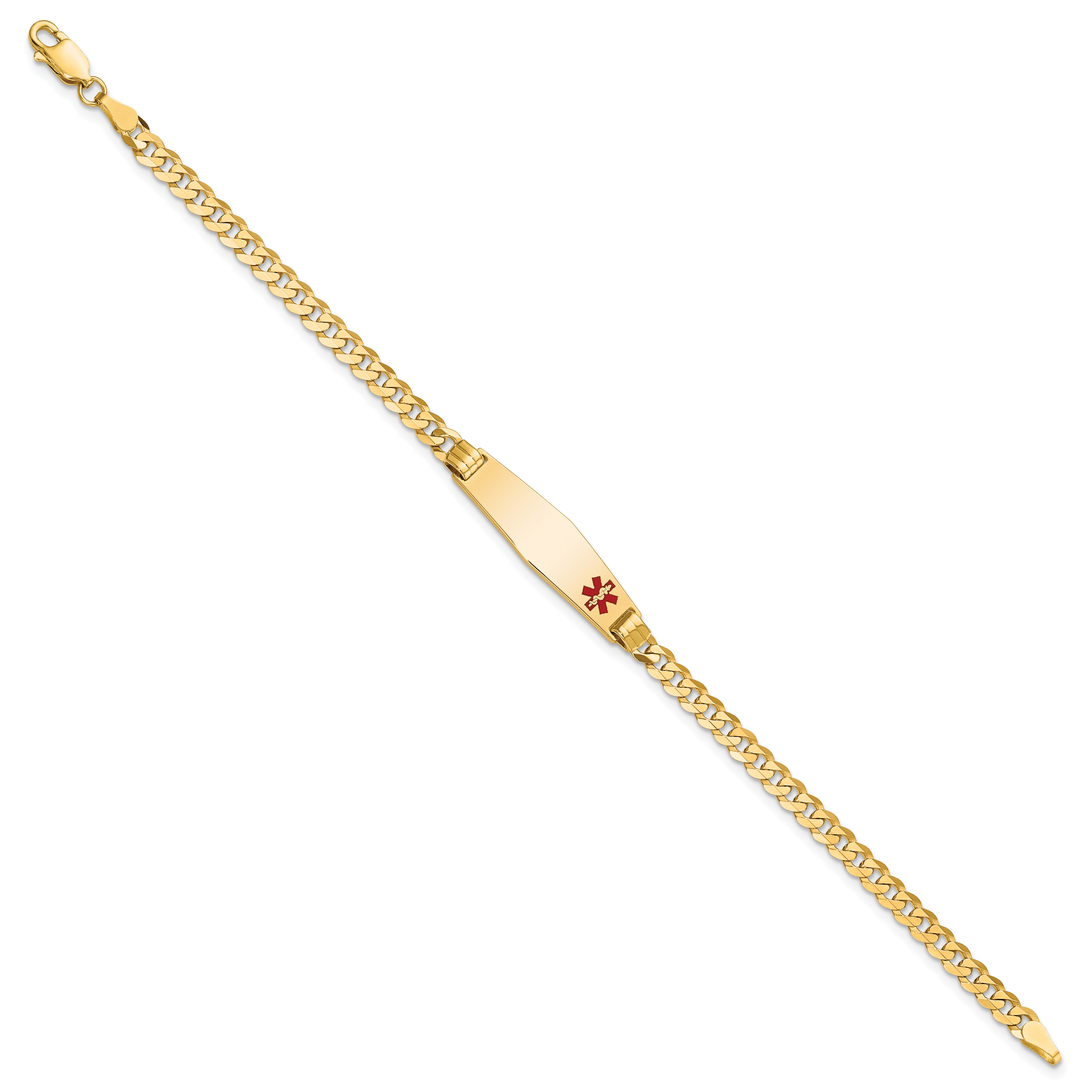 14K Medical Solid Chain/Solid Plate 26x7mm Soft Diamond Shape Off-Center Red Enamel Curb Link 7 inch ID Bracelet Secondary image