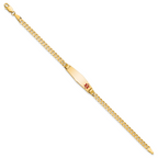 14K Medical Solid Chain/Solid Plate 26x7mm Soft Diamond Shape Off-Center Red Enamel Curb Link 7 inch ID Bracelet