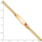 14K Medical Solid Chain/Solid Plate 26x7mm Soft Diamond Shape Off-Center Red Enamel Curb Link 7 inch ID Bracelet