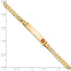 14K Medical Solid Chain/Solid Plate 26x5mm Off-Center Red Enamel Curb Link 7 inch ID Bracelet
