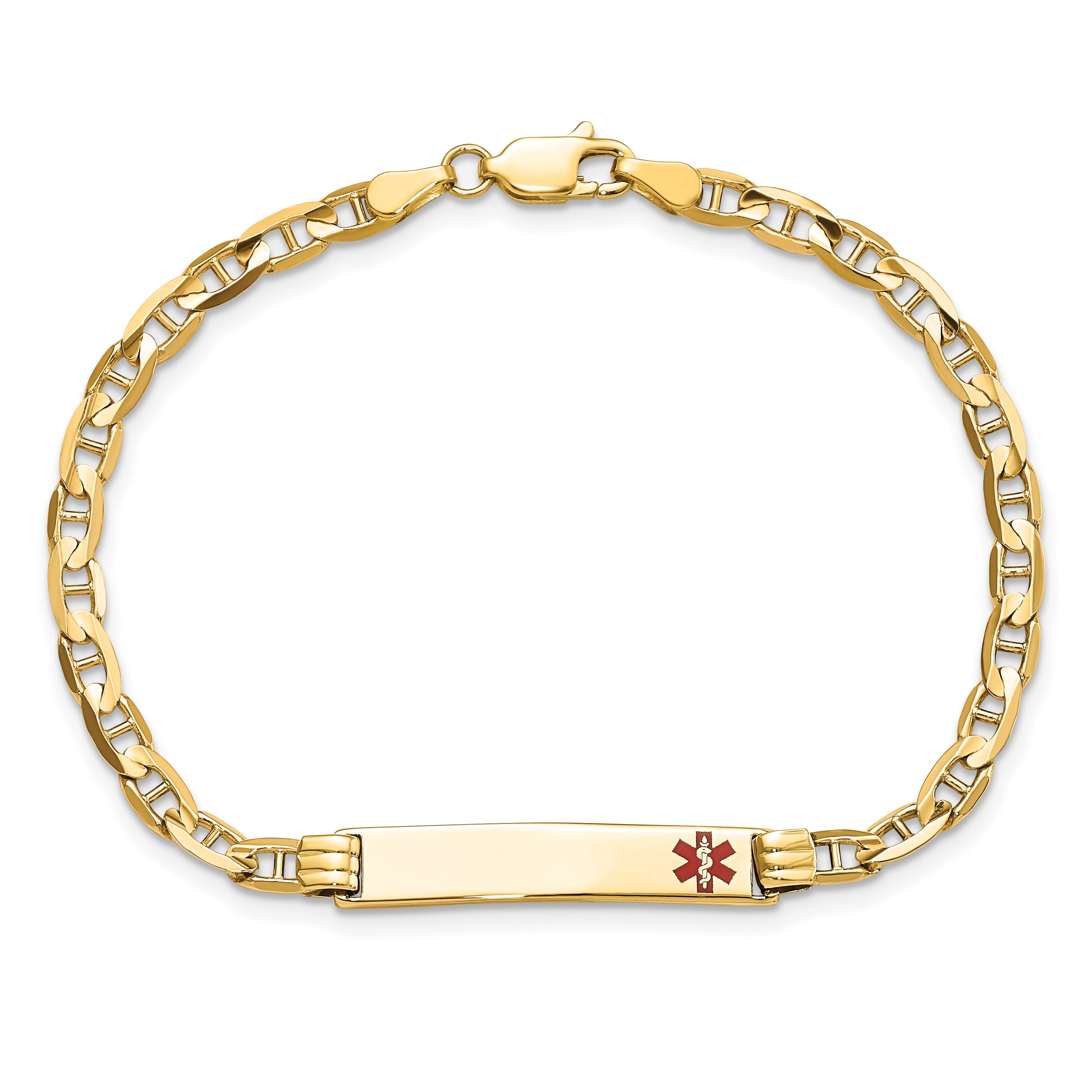 14K Medical Solid Chain/Solid Plate 26x5mm Off-Center Red Enamel Anchor Link 7 inch ID Bracelet Secondary image