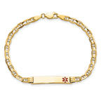 14K Medical Solid Chain/Solid Plate 26x5mm Off-Center Red Enamel Anchor Link 7 inch ID Bracelet