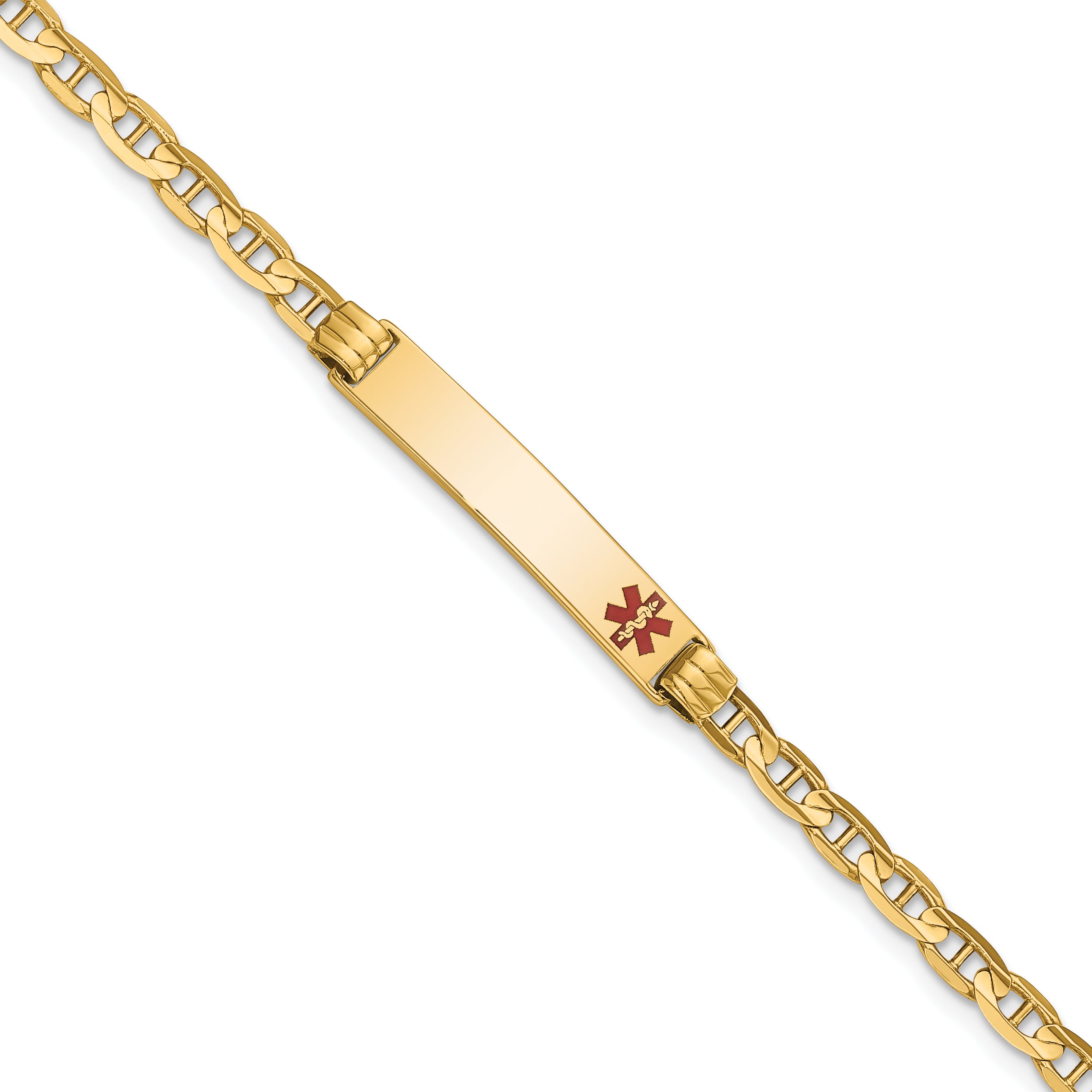 14K Medical Solid Chain/Solid Plate 26x5mm Off-Center Red Enamel Anchor Link 8 inch ID Bracelet Main image