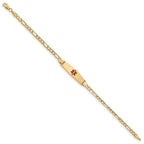 14K Medical Semi-Solid Chain/Solid Plate 26x7mm Soft Diamond Shape Centered Red Enamel Figaro Link 8 inch ID Bracelet