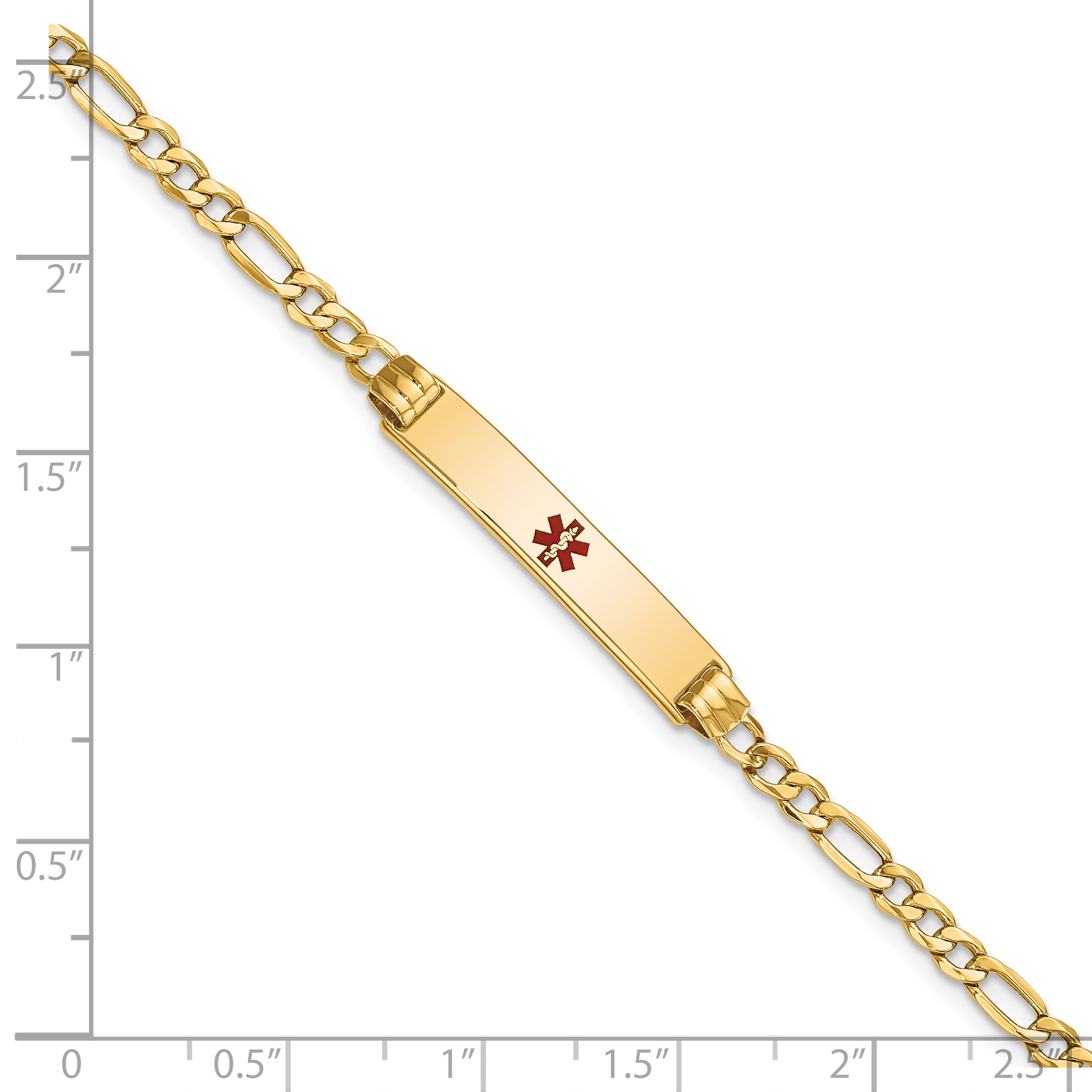 14K Medical Semi-Solid Chain/Solid Plate 26x5mm Centered Red Enamel Figaro Link 8 inch ID Bracelet Secondary image