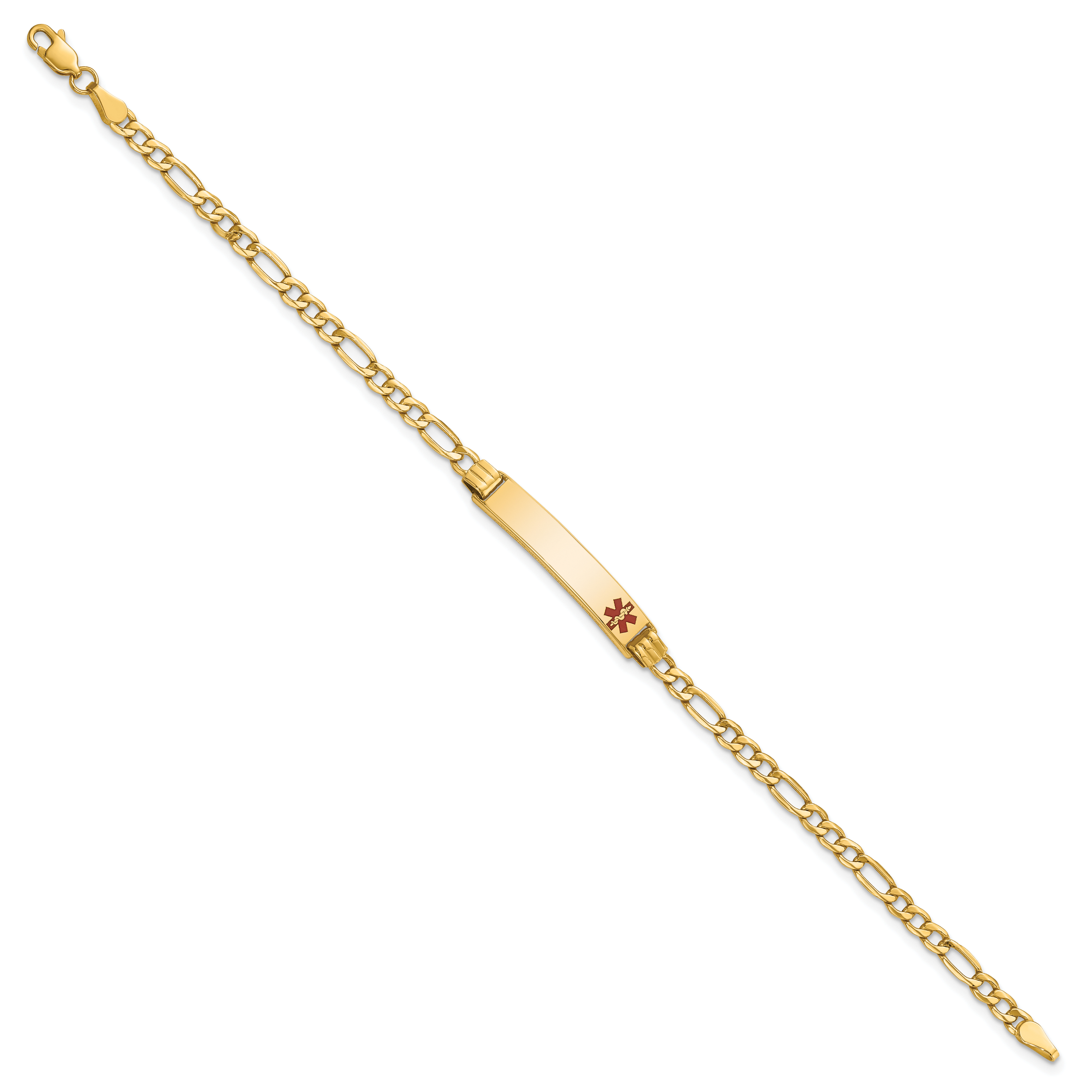 14k Medical Semi-Solid Chain/Solid Plate 26x5mm Off-Center Red Enamel Figaro Link 8 inch ID Bracelet Secondary image
